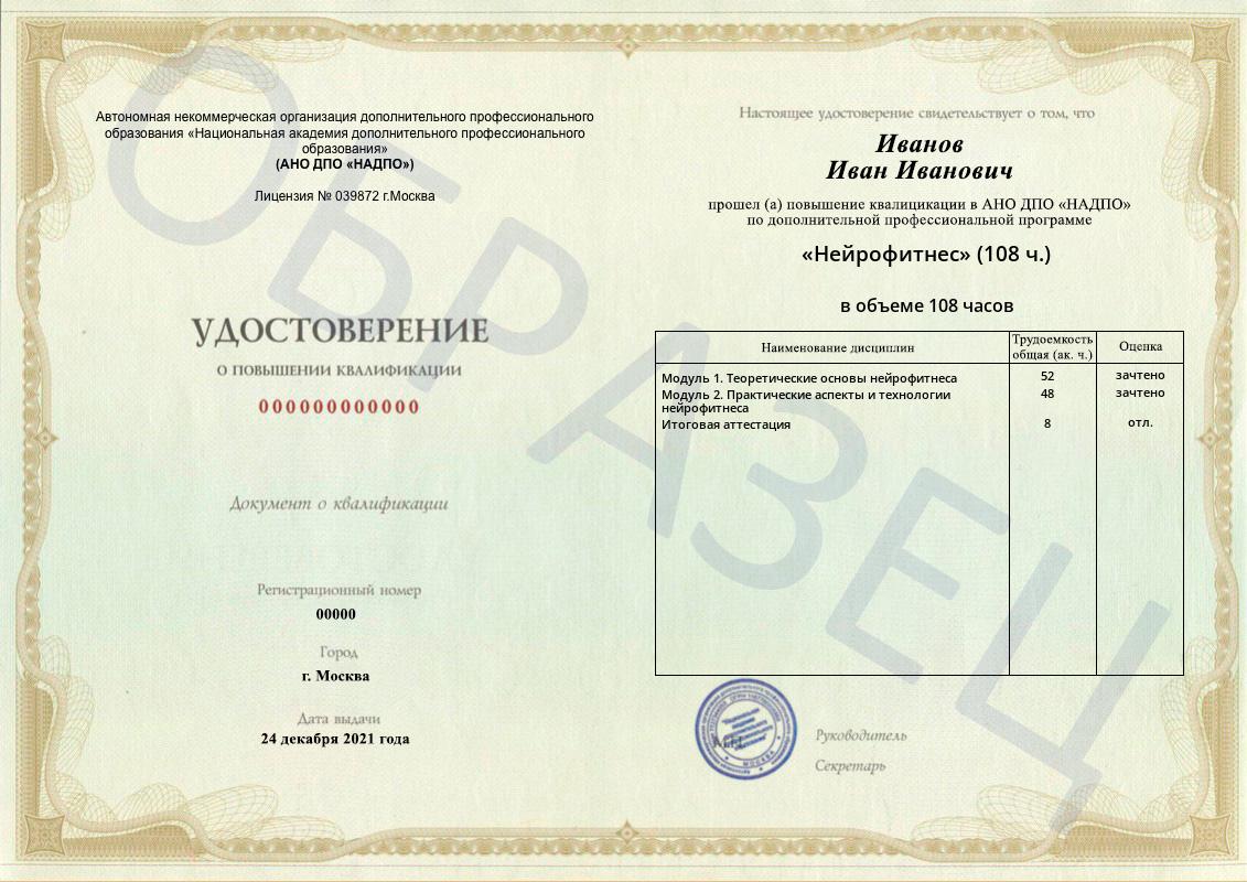 Образец удостоверения о повышении квалификации