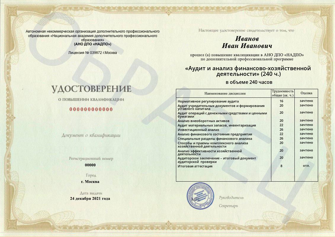 Образец удостоверения о повышении квалификации