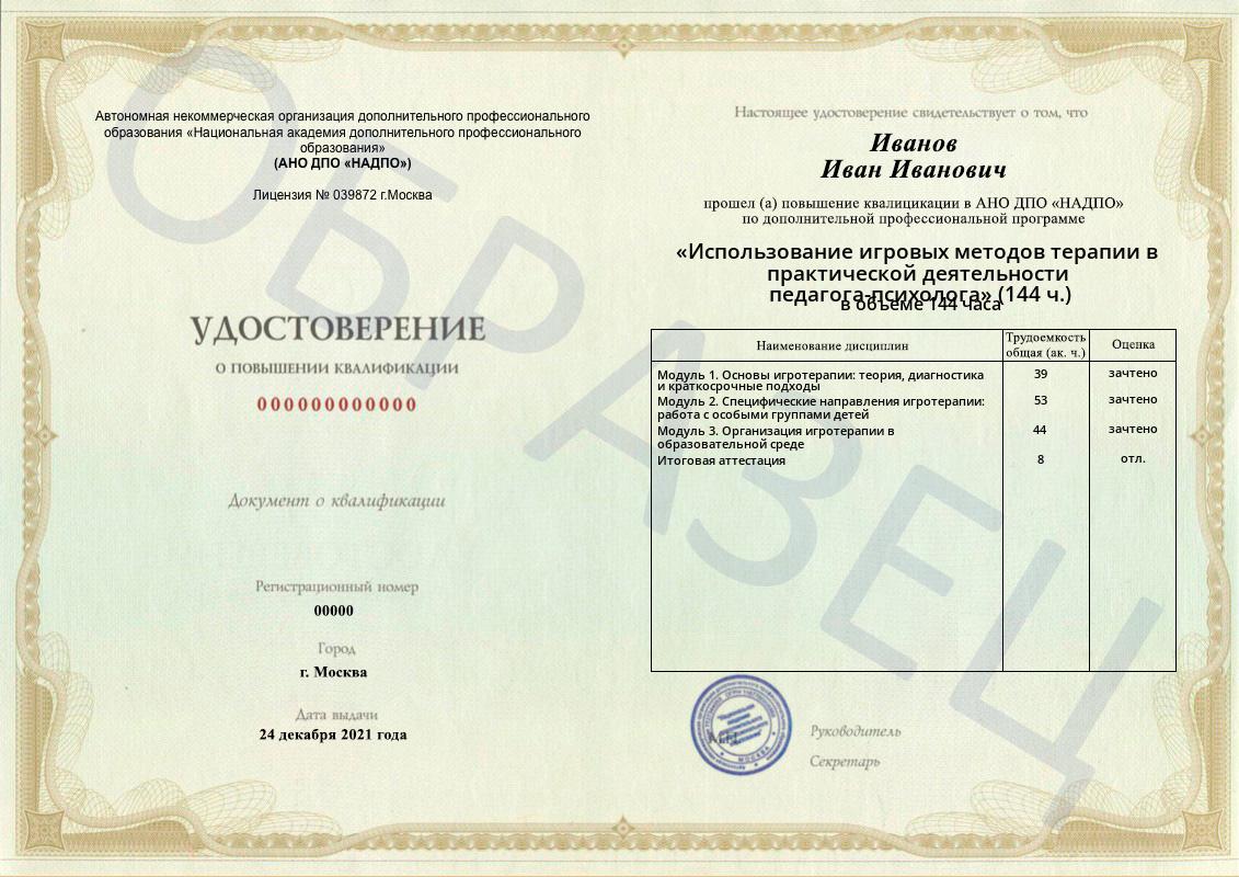 Образец удостоверения о повышении квалификации