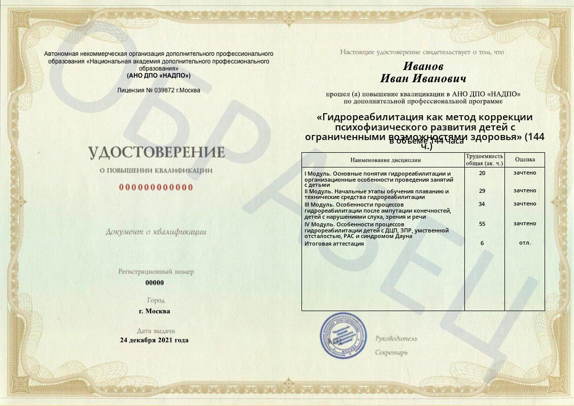 Образец удостоверения о повышении квалификации
