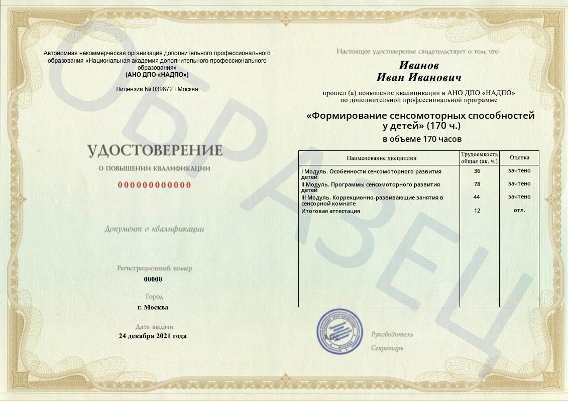 Образец удостоверения о повышении квалификации