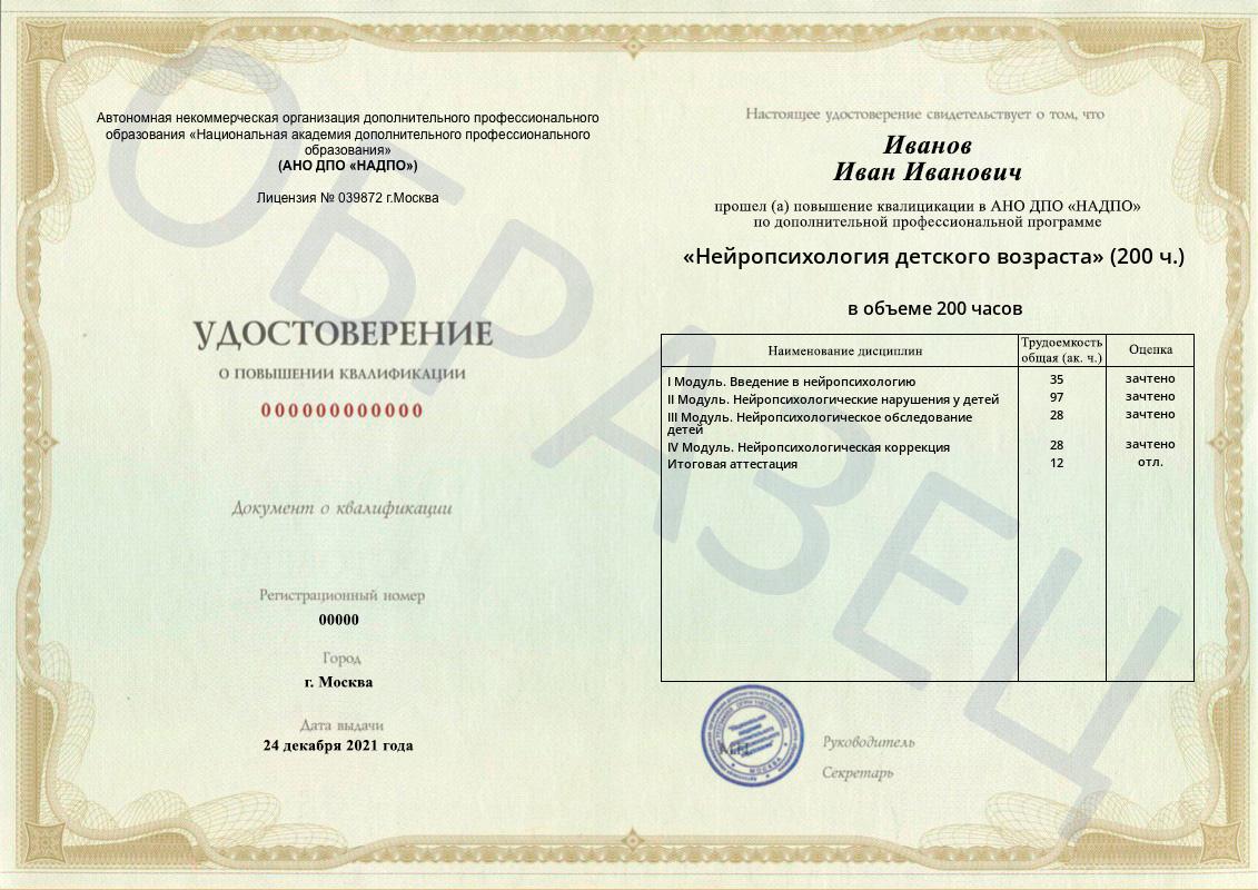 Образец удостоверения о повышении квалификации