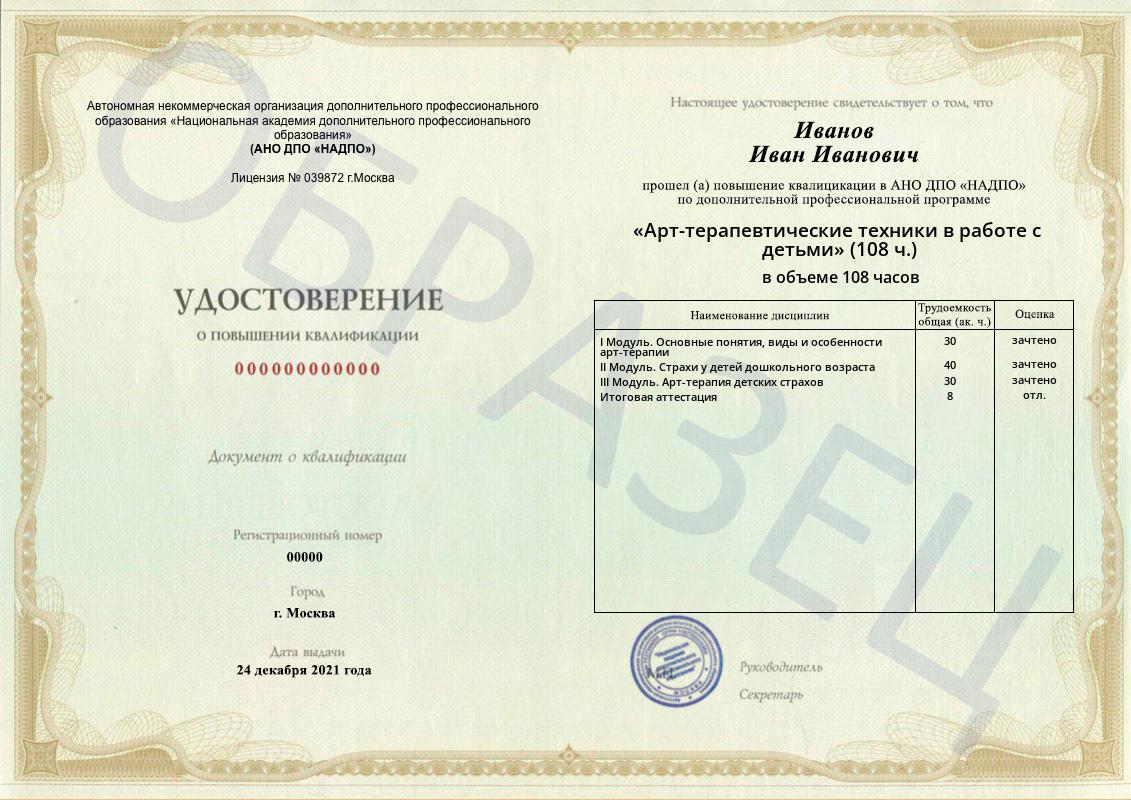 Диплом НАДПО по программе «Арт-терапевтические техники в работе с детьми» Диплом НАДПО по программе «Арт-терапевтические техники в работе с детьми»