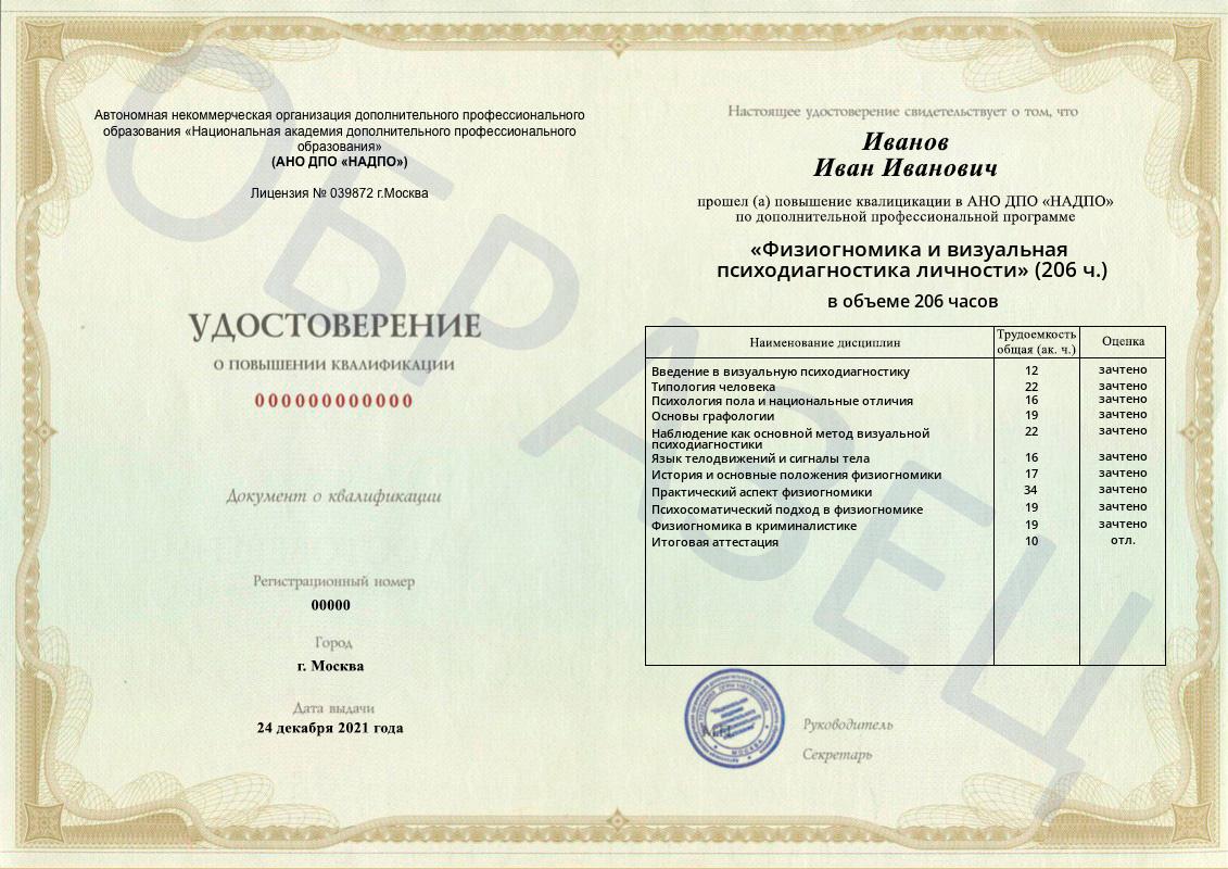 Образец удостоверения о повышении квалификации