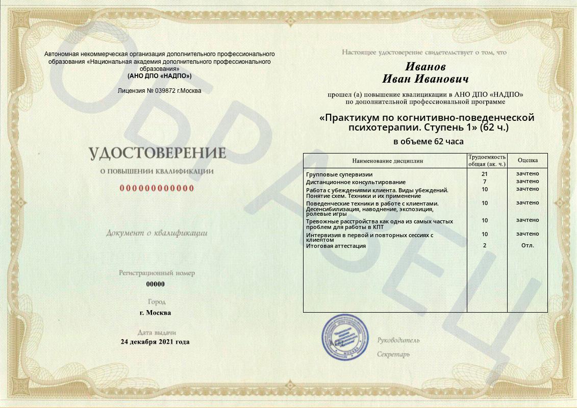 Образец удостоверения о повышении квалификации