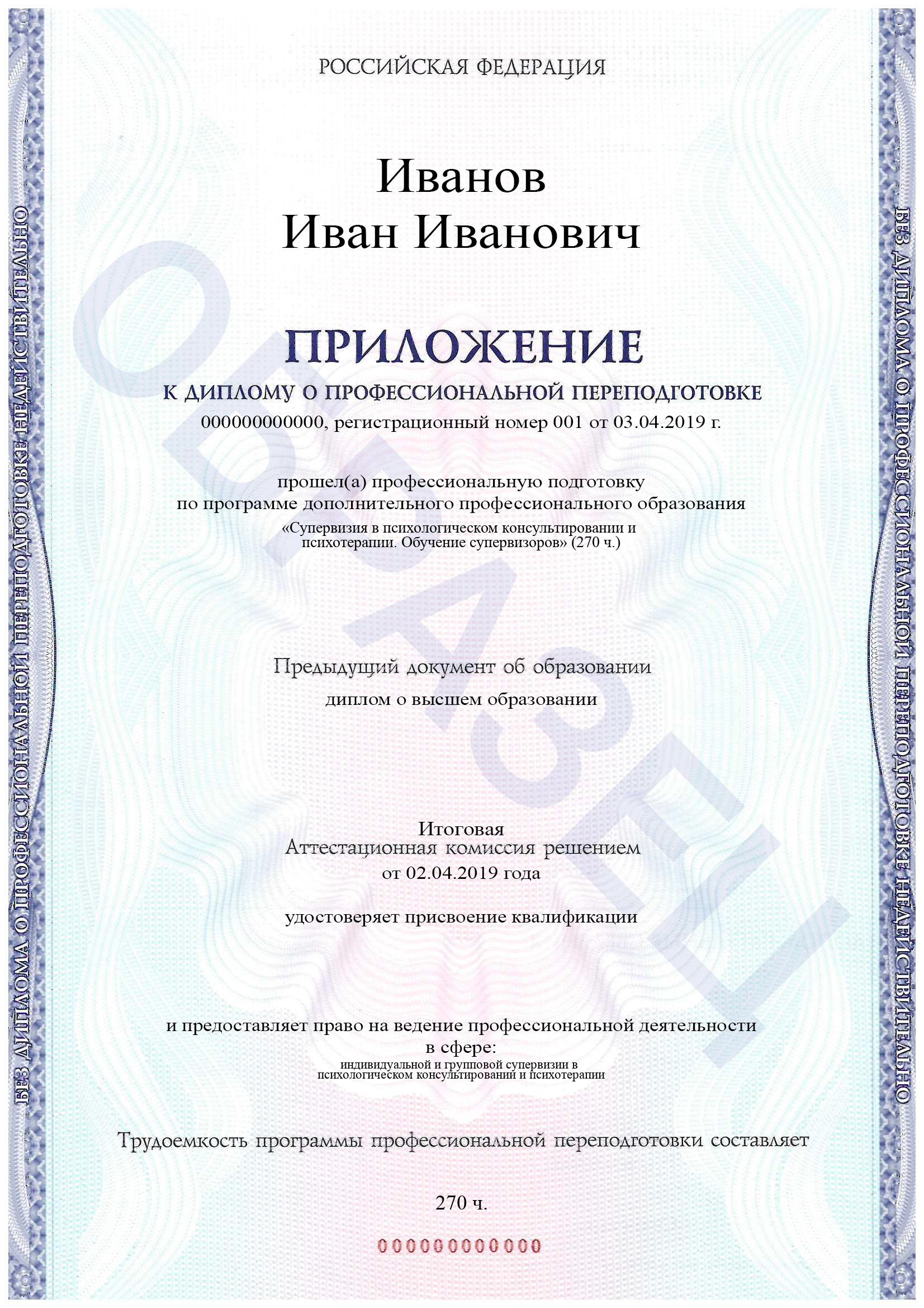 Приложение №1 к диплому. Программа обучения: «Супервизия в психологическом консультировании и психотерапии. Обучение супервизоров» Приложение №1 к диплому. Программа обучения: «Супервизия в психологическом консультировании и психотерапии. Обучение супервизоров»