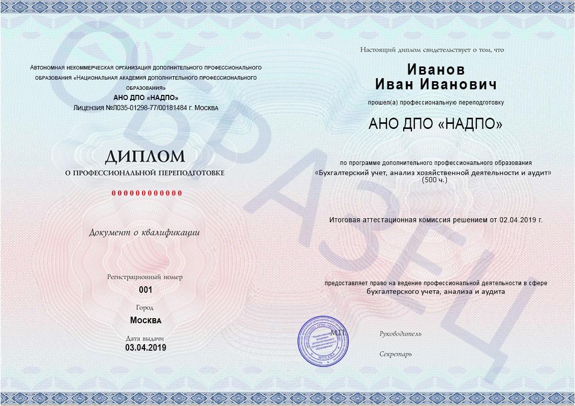 Образец диплома о профессиональной переподготовке
