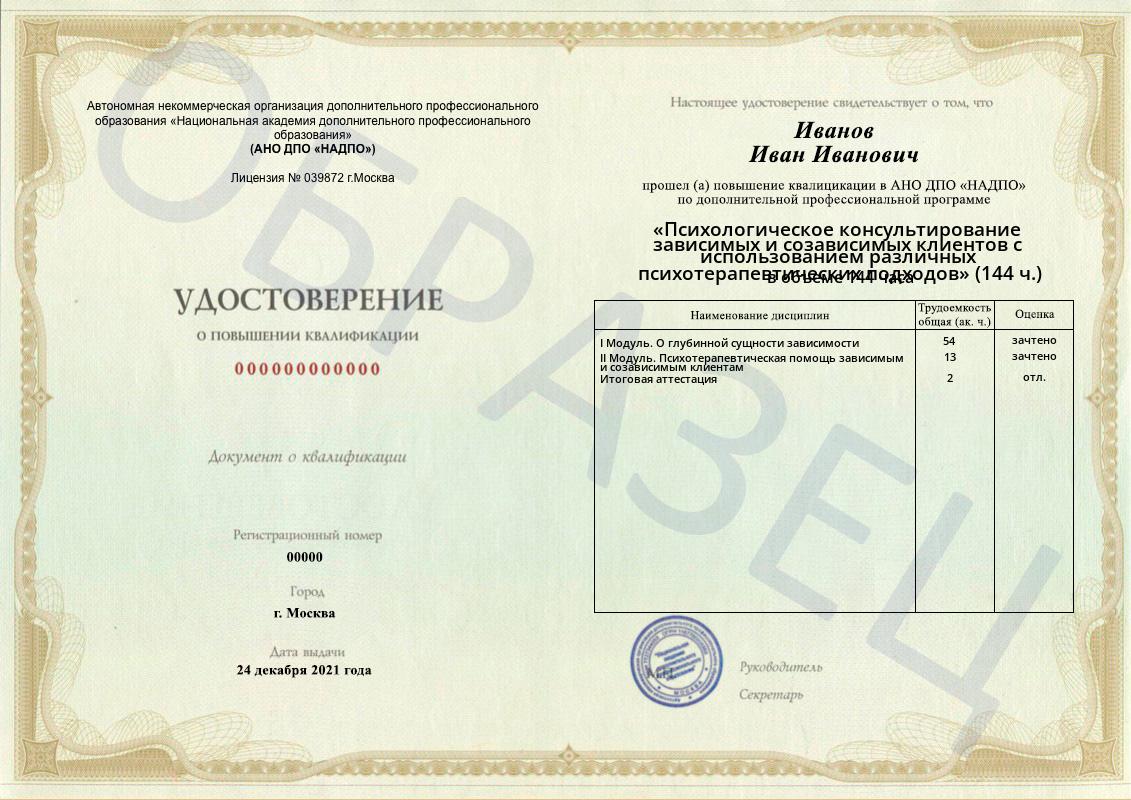 Образец удостоверения о повышении квалификации