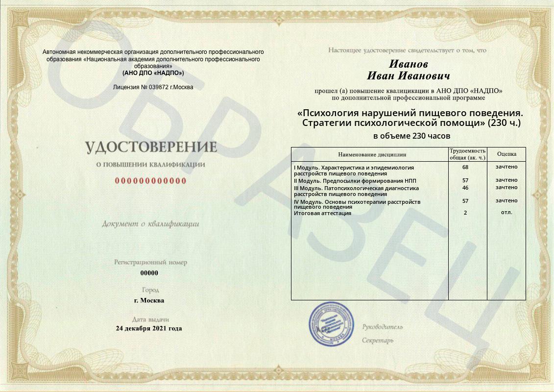 Образец удостоверения о повышении квалификации