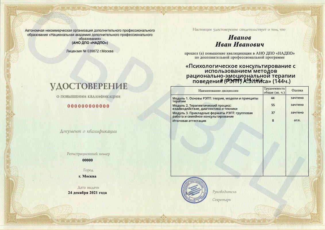 Образец удостоверения о повышении квалификации