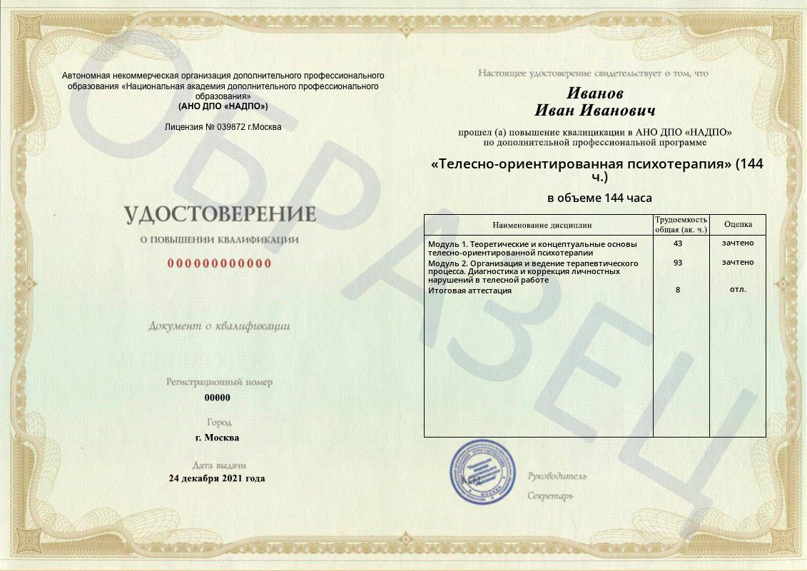 Диплом НАДПО по программе «Телесно-ориентированная психотерапия» Диплом НАДПО по программе «Телесно-ориентированная психотерапия»